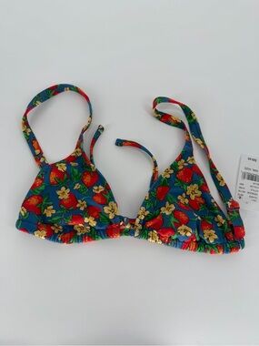 Pacsun Strawberry Floral Triangle Bikini Top - Blue